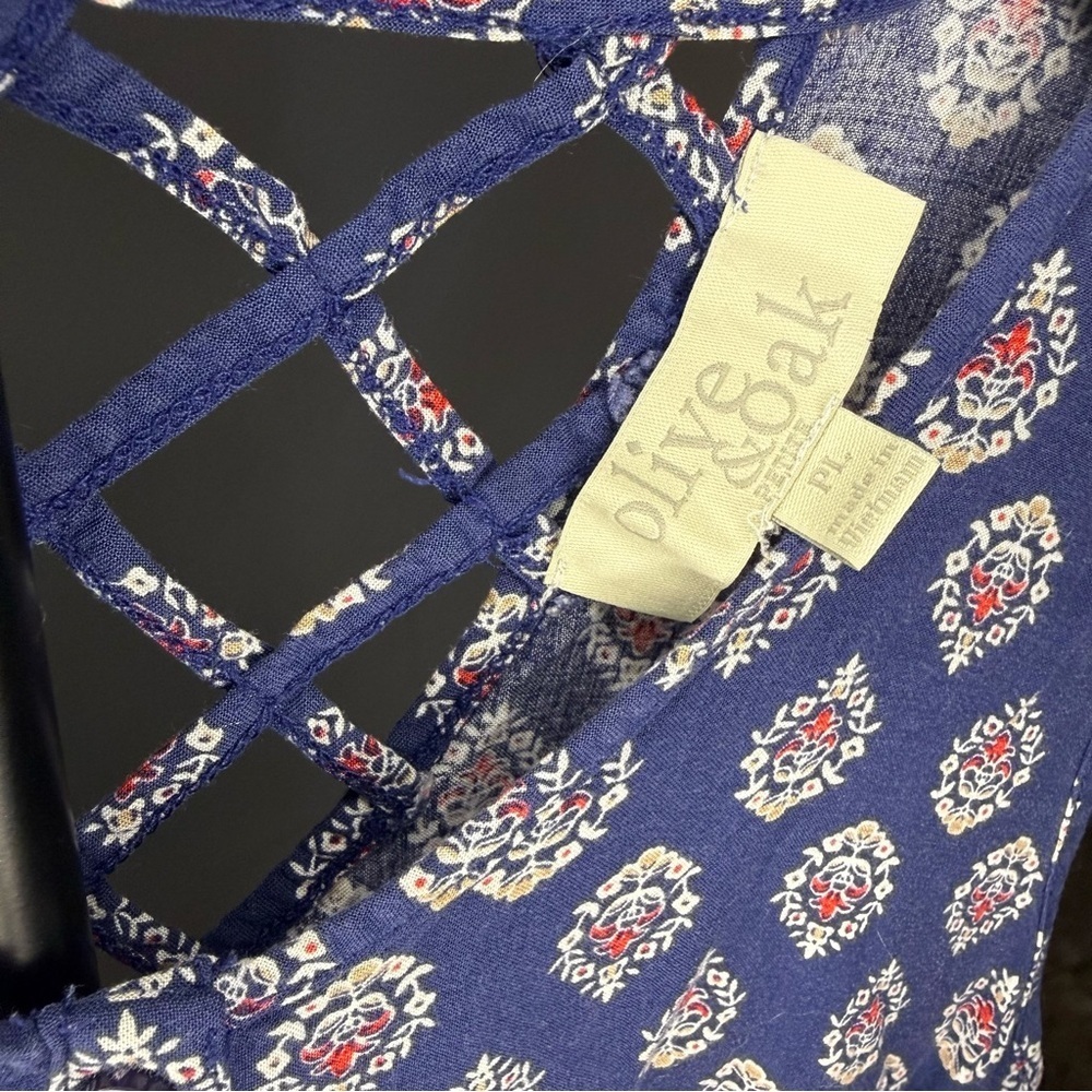 Olive & Oak Navy Blue Geometric Midi Dress Petite Large EUC - Picture 3 of 3
